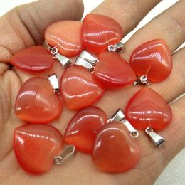 Pendants 20MM Natural stone Quartz Crystal Unakite tiger eye Cat eyes heart pendants for diy jewelry making necklace Accessories 24pcs