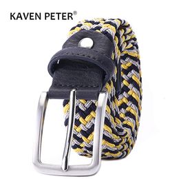 Men Women Casual Knitted Elastic Belt Pin Buckle Mixed Color Webbing Strap Woven Canvas Braided Stretch Belts Military Tactical Accessories