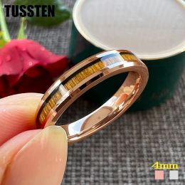 Bands TUSSTEN 4mm Tungsten Carbide Ring Vintage Koa Wood Inlay For Women Men Wedding Band Comfort Fit Free Shipping