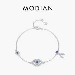 Bangles MODIAN 925 Sterling Silver Blue Eyes Magnet Bracelet Delicate Adjustable Link Chain For Women Birthday Christmas Jewelry Gift