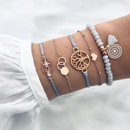 Charm Bracelets Bohemia Tree Of Life Bracelet Set For Women Squid Heart Circle Tassel Beads Chain Bangle Girls Boho Jewelry