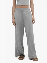 Women's Two Piece Pants Women 2 Pajama Set Long Sleeve Ribbed Knit Crop Tops And Elastic Wide Leg For Loungewear Soft Sleepwear