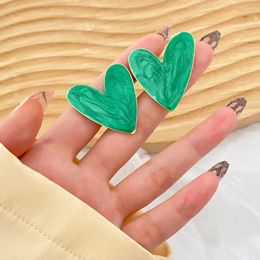 Dangle Earrings KISSWIFE 1 Pair Korean Heart For Women Girls Green White Colour Love Dripping Oil Stud Trend Jewellery Party 2024