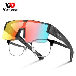 Eyewears WEST BIKING Fashion Polarised Sunglasse Photochromic Cycling Glasses Men Women Fit Over Myopia Glasses Driving Fishing Eyewear