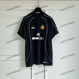 xinxinbuy Men designer Tee t shirt 2024 football letter embroidery stripe short sleeve cotton women Gray black XS-2XL