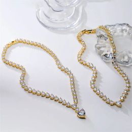Necklaces HECHENG,Heart Pendant Necklace for Women ,Zircon Chain Chocker, Female Jewlery Brass 18K gold Plated Wholesale