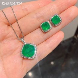 Sets 2021 Trend Created Emerald Gemstone Stud Earrings Pendant Necklace Charms Lab Diamond Wedding Fine Jewellery Set for Women Gifts