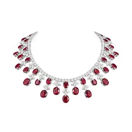 Chains ZOCA Luxury Lab Ruby Necklace 925 Sterling Silver Full Diamond Women Delicate Statement Jewellery Trendy Engagement Gift