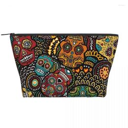 Cosmetic Bags Patterned Skull Trapezoidal Portable Makeup Daily Storage Bag Case For Travel Toiletry Jewellery