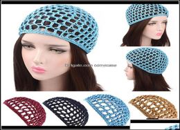 Wig Caps Hair Accessories Tools Products 2021 Womens Mesh Net Crochet Cap Solid Colour Snood Slee Night Er Turban Hat Casual Bean6372697