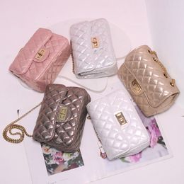 Fashion Girls metal chain handbags INS kids bling diamond lattice quilted single shoulder bag lady style children crossbody mini bags S1086