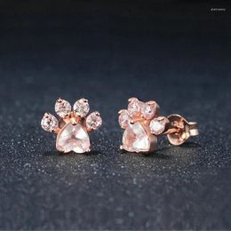 Stud Earrings Boho Trendy Cute Cat Paw For Women Fashing Gold Silver Color Earring Pink Crystal Animal Claw Print