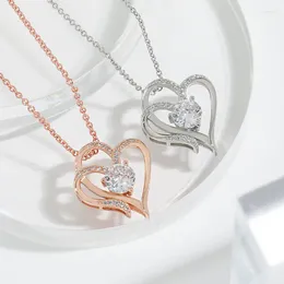 Decorative Flowers Zircon Double Love Necklace With Rhinestones Ins Heart-shaped Clavicle Chain Jewellery For Women Valentine's Day Gifts