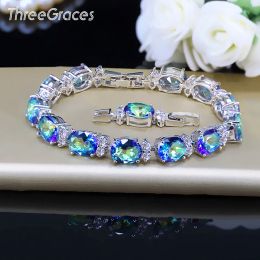 Bracelets ThreeGraces Sparkling Rainbow Mystic Crystal Jewelry Connect Luxury Cubic Zirconia Crystal Fashion Women Party Bracelet BR087