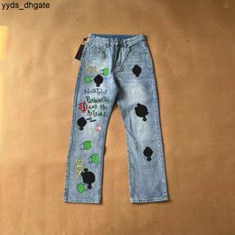 Chrom Mens Jeans Designer Make 23ss Old Washed Straight Trousers Heart Letter Prints for Women Men Casual Long Style Hearts M4wm O6PS