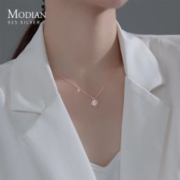 Necklaces MODIAN Solid 925 Sterling Silver Clear CZ Twinkling Snowflake Necklace Fashion Rose Gold Color Pendant For Women Jewelry Gifts