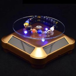 Display Solar Powered Rotary Display Stand LED Home Living Room Shop Showcase Jewelry Mobile Phone Watch Holder Rack for