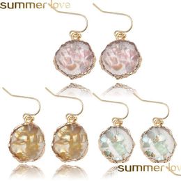 Dangle & Chandelier Fashion Unique Design Resin Stone Dangle Earring For Women Girls Colorf Shell Paper Sequins Round Gold Plating Ho Dhoel