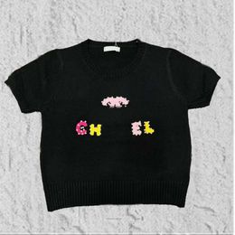 Spring Womens Sweaters Tasarımcı Kazak Kadınlar Moda Boncuklu Letters Örgü Kadın İnce Kısa Kollu Örgü