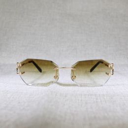 Sunglasses New Rimless C Wire Sunglasses Men Eyewear Women for Summer Diamond Cutting Clear Glasses Metal Frame Oculos Gafas
