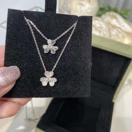 van Sterling Sier Mini cleef Clover Necklace for Women with Gold Plated Smooth Face and Diamond Lucky Petals Pendant Clavicle Chain