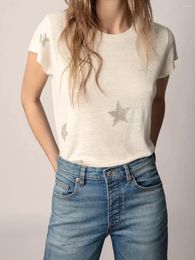 Women's T Shirts ZESSAM Star Drilling Print Women T-Shirt Summer O-Neck Short Sleeve Lady Pullover Classic Casual Vintage Femme Tops 2024