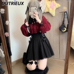 Women's Blouses Halloween Sweet Cool Mine Style Tops Bat Lace Collar Black Red Long Short Sleeve Shirt Top And Suspender Skirt For Women