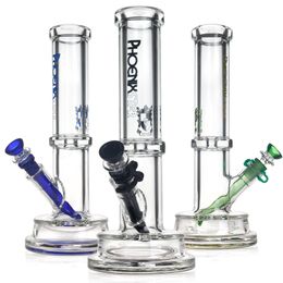 9MM thick New Design Phoenix Glass Bong 12 inches water pipe Straight Tube glass bongs with thick base super heavy glass smoking pipes