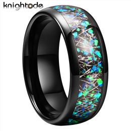 Bands 8mm Wedding Band Tungsten Carbide Rings For Men Women Nice Trendy Jewellery Opal And Meteorite Inlay Dome Polished Comfort Fit