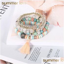 Beaded New Arrival Adjustable Big Vintage Mtilayer Beads Pearl Bracelets Set Ethnic Style Tassel Hamsa Hand Bangles For Drop Delivery Dhlvd