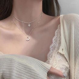 Choker Korean INS Style Star And Moon Butterfly Pendant Double Layer Collarbone Chain Women Girls Necklace Jewellery Accessories