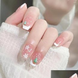 False Nails 24Pcs Christmas Fake Square Head French Nail Press On Rhinestone Waterproof Faux Fingernails Drop Delivery Health Beauty A Otbie