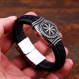 Bracelets Vintage Viking Compass Bracelet Punk Fashion Stainless Steel Nordic Rune Bracelet For Men Amulet Jewelry Gift Dropshipping