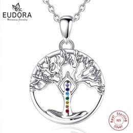 Pendants Eudora 925 Sterling Silver 7 Chakra Tree of Life Necklace Mandala Yoga Charm Amulet Pendant Fine Temperament Jewelry Party Gift