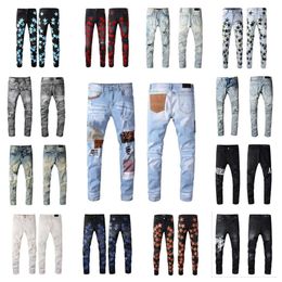 Mens wholesale High Quality Jeans Fashion Technology Luxury Denim Pant Distressed Ripped Black Blue Jean Slim Fit Crack hole clothing