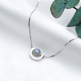 Necklaces MloveAcc High Quality Authentic 925 Sterling Silver Lucky Horseshoe Moonstone Pendant Necklace Women Luxury Silver Jewelry