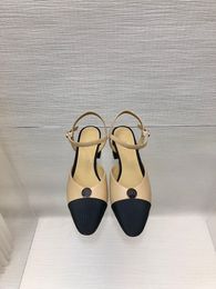 Channel and Spring Chanelity New CHANEI Top-quality Summer 5a High-heeled Slippers Girl Luxury Design High-heeled Sandals Single Shoes Size 35-41