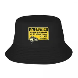 Berets Caution Fisherman May Tell Random Storeys Non-distressed Bucket Hat Panama For Man Bob Hats Beach Fishing Caps