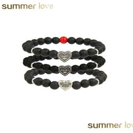 Beaded 8Mm Black Matte Beads Natural Stone Bracelets For Women Designer Jewelry Elasticity Bracelet With Heart-Shape Mom Da Dhgarden Dhfi8