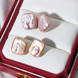 Stud Earrings 1pair Elegant Natural Freshwater Pearl Earring Silver Color Ear Irregular Rectangle Shiny Purple Pink Baroque