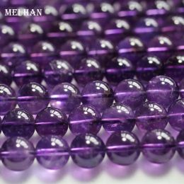 Beads Meihan charms natural 10mm genuine A+ amethyst quartz crystal smooth round loose beads stone for Jewellery diy design