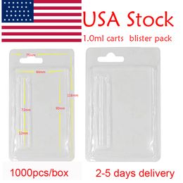 USA Stock Vape Cartridge Packaging 1ml 0.8ml Blister Pack Cases Clear PVC Hanger Atomizers Package Plastic Clam Shell Case Custom Logo Cards E Cigarettes 1000pcs box