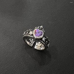 Cluster Rings HOYON Retro Thai Silver Ring Female Luxury Crown Love Heart Shaped Purple Cubic Zircon Stone Anillos Jewelry Gifts