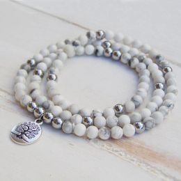 Bracelets 108 Buddhist Prayer Beads Bracelet Yoga White Howlite Beaded Wrap Bracelet Tree Of Life Mala Wrist Women Men