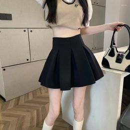 Skirts Elegant Black Puffy Pleated Skirt Women's Spring High Waist Short Slimming
