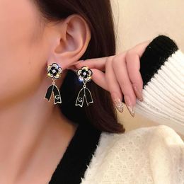 Dangle Earrings Black Flower For Women Elegant Crystal Camellia Hanging Earring Party Jewellery Valentine's Day Girl Brincos Gift