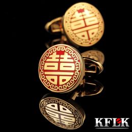 Cufflinks KFLK shirt cufflinks for mens Brand cuff buttons Goldcolor cuff link High Quality Red abotoaduras Chinese style guests