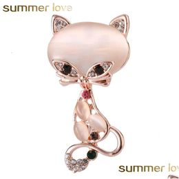 Pins, Brooches Opal Stone Fox Brooch Pin For Women Men Suit Shirt Collar Rhinestone Cute Animal Brooches Elegant Jewellery Gi Dhgarden Dhonl