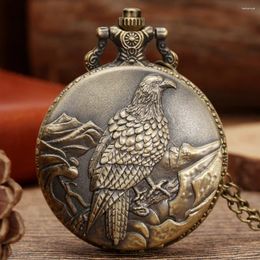 Pocket Watches Retro Mountain Eagle Quartz Analogue Watch With Bronze Necklace Chain Vintage Steampunk Pendant Clock Gift Men Women