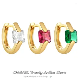 Stud Earrings CANNER 925 Sterling Silver Zircon 9mm Round Hoop For Women White Green Red Colour Trend Ins Huggies Ears Jewellery